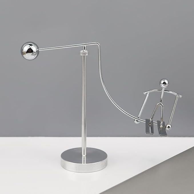 Kinetic Fishing Sculpture - Fisherman & Bass Balancing Art - Unique Metal Balance Sculpture for Home or Office Decor (Ski Ornament)