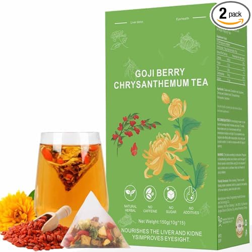 Goji Berry Chrysanthemum Tea, Dandelion Wolfberry Tea for Liver Health, Liver Detox Clear the Liver and Improve Eyesight 150g(1box,15 Bags) (1)