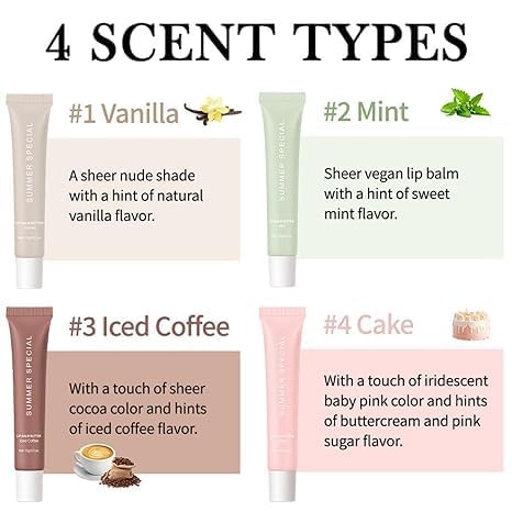 4 PCS Summer Lip Butter Balm Glossy Butter Balm Set,Instant Moisture and Hydration Lip Gloss,Long-lasting Hydrating Non-Sticky Lip Balm,Soften Dry Lips and Lip Care