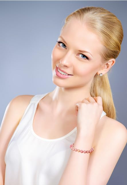 AD Beads Handmade Gemstone Stretch Elastic Bracelet Crystal Healing Reiki Nature's Beauty and Spiritual Essence Unisex (6mm, Rhodochrosite)