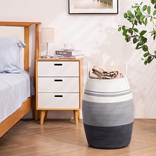 Fiona's magic 105L Extra Large Laundry Hamper Basket, Woven Tall Clothes Hamper for Storage Blanket, Toys and Dirty Cothes in Bedroom and Living Room Organizer, Grey