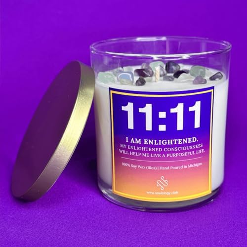 11:11 Angel Number Candle, 10oz, Crystal candle, 100% Soy Wax & Phthalate-Free Fragrance candles, Gifts candles for women, Angel Number Gift, Healing Candle, Spiritual Candle