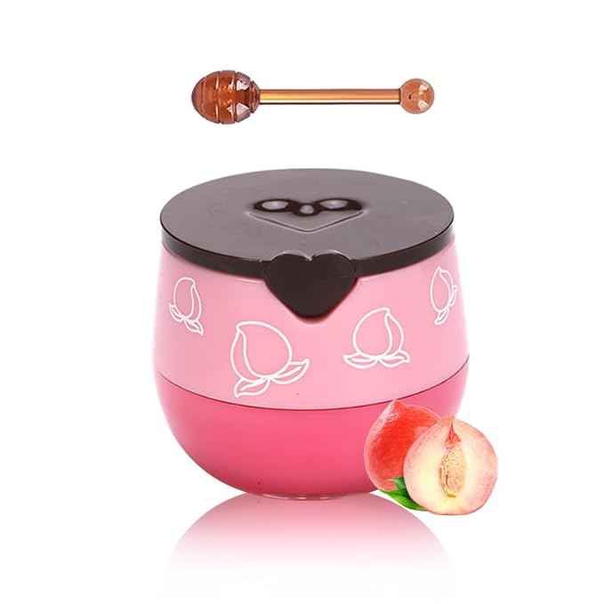 Bee Propolis Peach Lip Balm - Moisturizing Lip Sleeping Mask for Dry Lips | Peach Extract & Propolis | Hydrating, Exfoliating Lip Treatment in Honey Pot Packaging