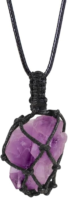 Handmade Natural Gemstone Crystal Pendant Necklace Stone Holder Necklace Cord Net Necklace with Adjustable Length for Women Men