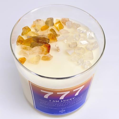 777 Angel Number Candle, 10oz, Crystal candle, 100% Soy Wax & Phthalate-Free Fragrance candles, Gifts candles for women, Angel Number Gift, Good Luck Candle, Money Candle