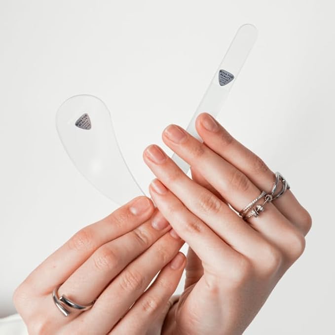 Bona Fide Beauty Ergo Czech Glass Nail File Set - Ergo File Manicure Tools (Clear). Curved Nail Tool for Natural Nails