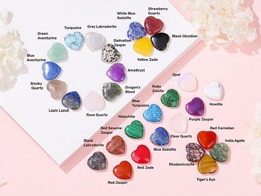 YATOJUZI 30PCS Heart Crystals Stones Bulk Wholesale Crystal Gemstones Assorted Mix-Color Set Love Polished Pocket Palm Thumb Gem Reiki Energy Balancing for Meditation Divination DIY Gifts for Women