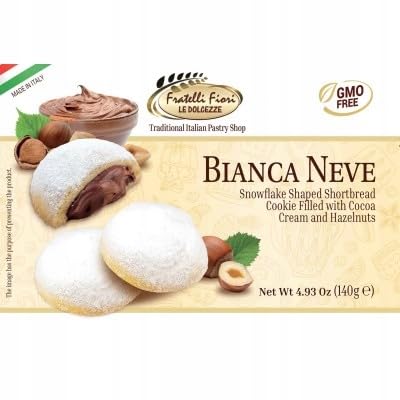 Fratelli Fiori Biancaneve Snow White Soft Cookies - Luxurious Italian Dessert with Rich Hazelnut Filling - Buttery Shortcrust Pastry Ideal for Festive Occasions & Gifts 140g/4.94oz