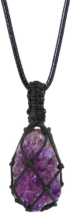 Handmade Natural Gemstone Crystal Pendant Necklace Stone Holder Necklace Cord Net Necklace with Adjustable Length for Women Men