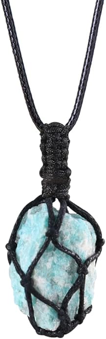 Handmade Natural Gemstone Crystal Pendant Necklace Stone Holder Necklace Cord Net Necklace with Adjustable Length for Women Men