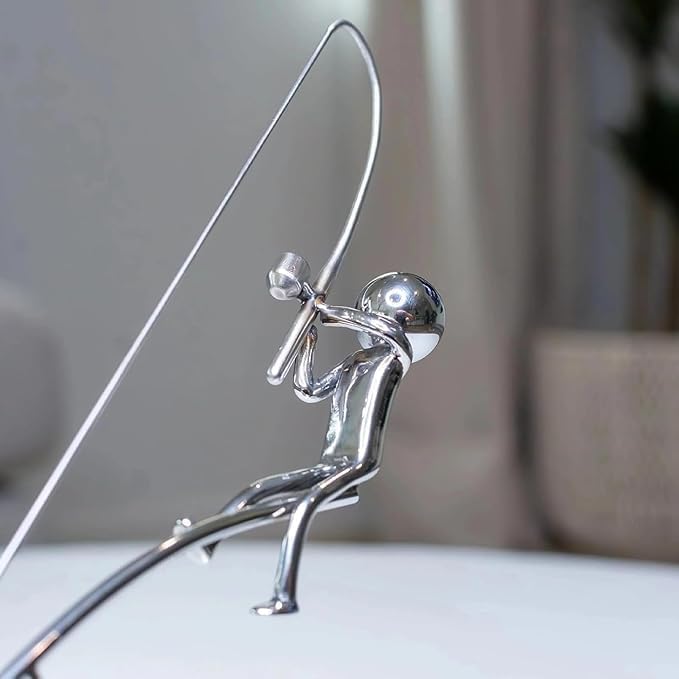 Kinetic Fishing Sculpture - Balance Art for Your Space, Fisherman Kinetic Balancing Desk Toy Fishing Physics Sculpture for Home Office Art Deco, Stainless Steel Balance Physics Toy 1PCS