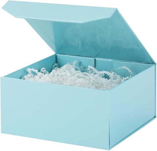 1 Pcs 6x6x3 Inch Blue Magnetic Gift Box Small Magnetic Box with Crinkle Paper Blue Small Gift Box with Shredded Paper Luxury Gift Boxes with Lids for Presents