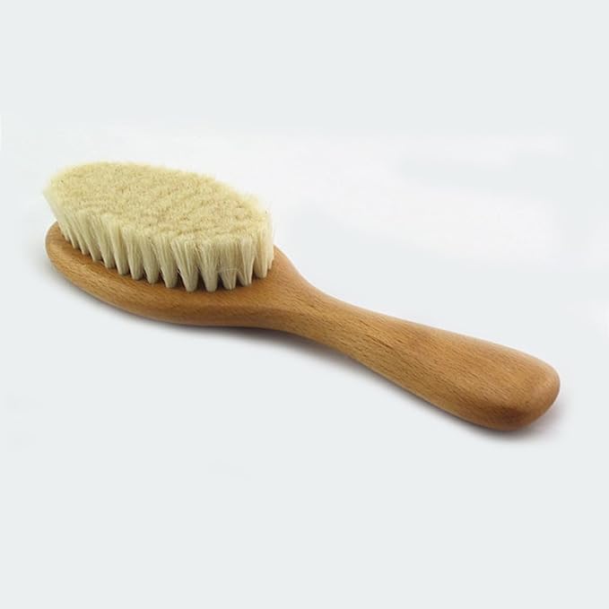 8.86” Short Handle Dry Bath Body Brush Scrubber, Wood Handle Natural Soft Wool Bristles Bath & Shower Brush.