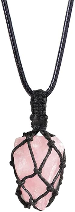 Handmade Natural Gemstone Crystal Pendant Necklace Stone Holder Necklace Cord Net Necklace with Adjustable Length for Women Men