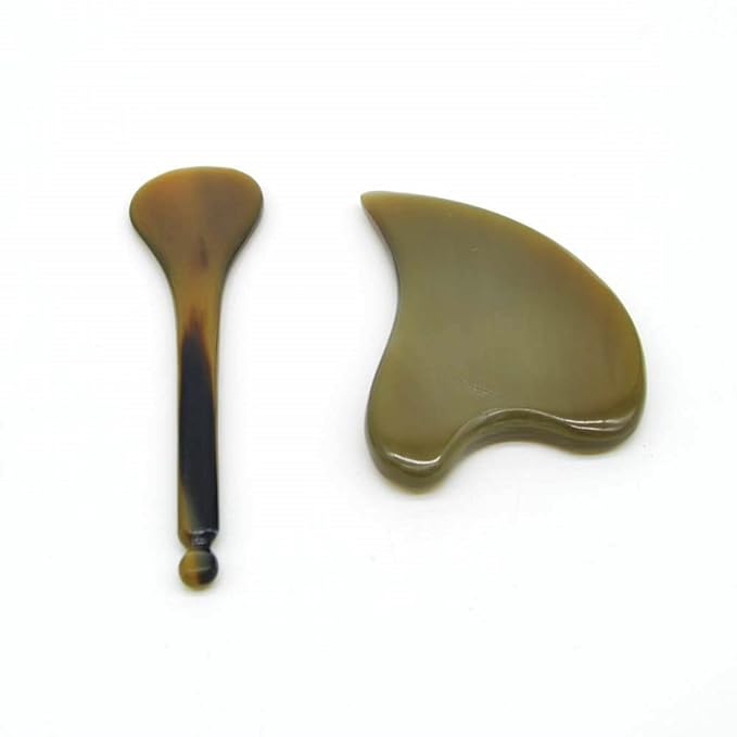 i-lan Horn Gua Sha Scraping Board for SPA|Natural Water Buffalo Horn Massage Tools Set for Body,Face,Foot,Hand,Back，Neck Release,Reduce Muscle Pain (Triangle+One Word)