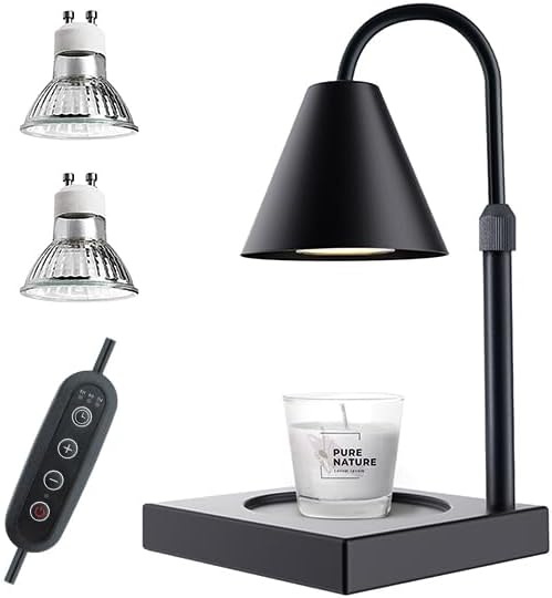 Candle Warmer Lamp, Stepless Dimming Candle Warmer Lamp with Timer & Dimmer Height Adjustable Compatible with Jars Scented Wax for Home Decor (Metal Base-Black)