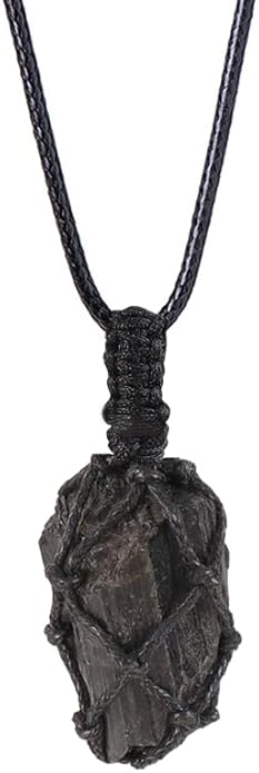 Handmade Natural Gemstone Crystal Pendant Necklace Stone Holder Necklace Cord Net Necklace with Adjustable Length for Women Men