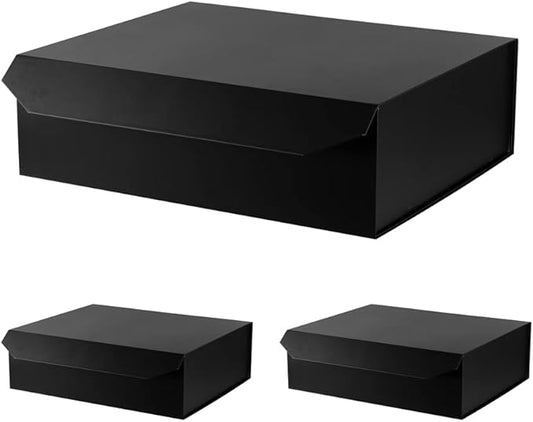 3 Pcs Matte Black Extra Large Gift Box with Lid, 19x16x6 Inches, Hard Magnetic Giant Gift Boxes for Presents Clothes Robe Wedding Dress Sweater,Reusable Foldable Bridesmaid Proposal Box