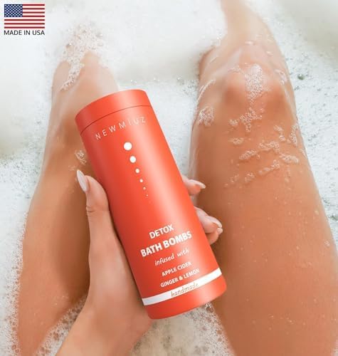 Natural Detox Bubble Bath Bombs Apple Cider Ginger Lemon Essential Oils Cleanse Hydrate Skin Extra Large Handmade Relaxing Spa Gift for Women Men