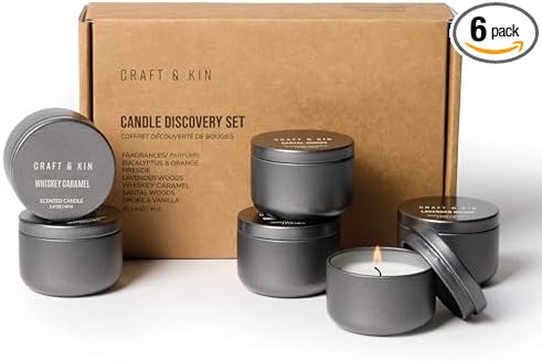 Craft & Kin Scented Votive Candles - Set of 6 | Small Luxury Fall Scented Candles Gifts, Assorted Scents, 15-20 Hours Burn Time Each