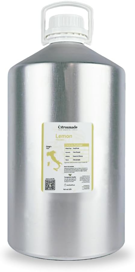 Lemon Essential Oil - Direct from Citrusmade Southern Italy - Cold Pressed - Aceite de Limón for Aromatherapy, Massage, Diffuser, DIY Candle and Soap Making - 22lbs