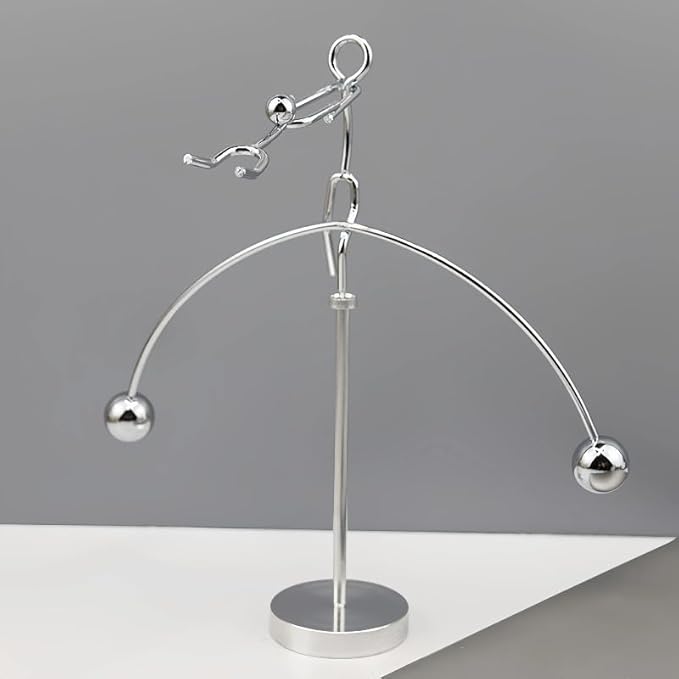 Kinetic Fishing Sculpture - Fisherman & Bass Balancing Art - Unique Metal Balance Sculpture for Home or Office Decor (Aerial Acrobat Ornament)