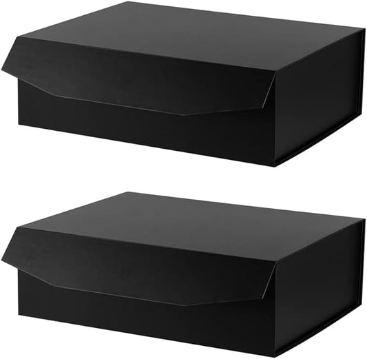 Black Extra Large Gift Box with Lid 2 Pcs 16.5 x 13 x 5.3 Inches, Gift Box large Black Gift Boxes for Presents Clothes Robe Wedding Dress Sweater,Reusable Foldable Bridesmaid Proposal Box（Matte）