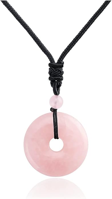 Jovivi 30mm Circle Donut Healing Crystals Necklace Natural Semi-Precious Chakra Gemstone Stone Amulet Lucky Coin Donuts Charm Protection Quartz Reiki Pendant Necklace for Men Women Adjustable Rope