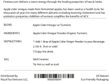 FIRE TEAS Apple Cider Turmeric Powdered Mix -