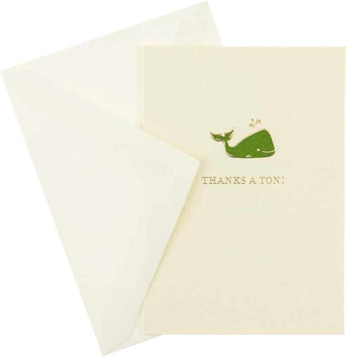 Graphique Whale La Petite Presse Boxed Notecards - 10 Elegant Embossed Green Whale Thanks a Ton! Thank You Cards with Matching Envelopes, 3.25" x 4.75"