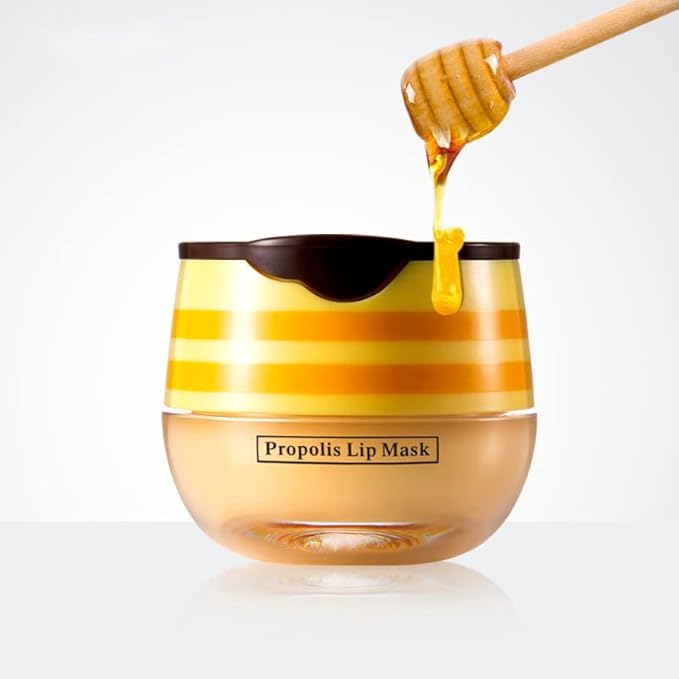 2 Pcs Bee Lip Balm Honey Pot,Honey & Strawberry Lip Mask Propolis Moisturizing Lip Balm.(Honey & Strawberry)
