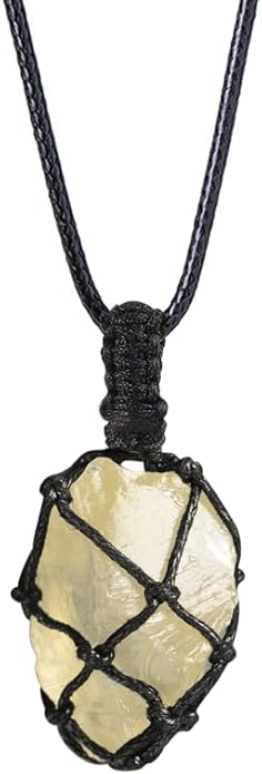 Handmade Natural Gemstone Crystal Pendant Necklace Stone Holder Necklace Cord Net Necklace with Adjustable Length for Women Men