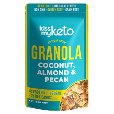 Kiss My Keto Sugar Free Granola, Coconut Almond Pecan 1-Pack – Curb Cravings with Few Net Carbs – Allulose Sweetened, Resealable & Gluten-Free Crunchy Clusters – Grain Free Granola Great With Yogurt or Milk