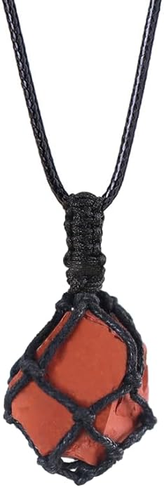 Handmade Natural Gemstone Crystal Pendant Necklace Stone Holder Necklace Cord Net Necklace with Adjustable Length for Women Men