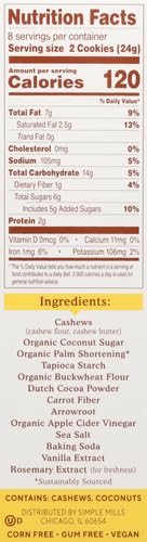 Simple Mills Cocoa Cashew Crème Sandwich Cookies - Gluten Free, Vegan, Healthy Snacks, 6.7 Ounce (Pack of 2)