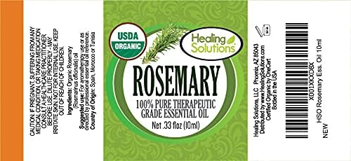 Healing Solutions Organic Rosemary Essential Oil (0.33 oz / 10ml), Pure & Undiluted, for Hair Diffuser & Skin, Therapeutic Grade Aromatherapy Oil