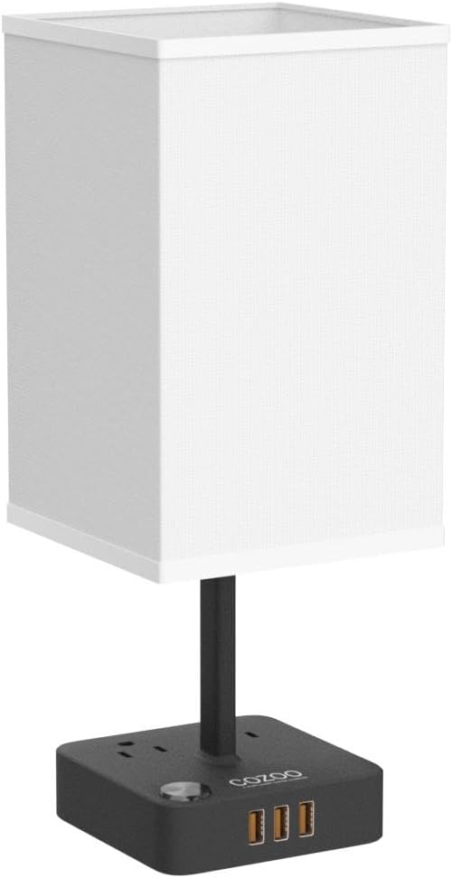 cozoo Bedside Table Lamp with 3 Levels Brightness,Dimmable Table Lamp with USB C+A Charging Ports,2 AC Outlets,Nightstand Lamp White Shade,Touch Bedroom Lamp for Living Read Work