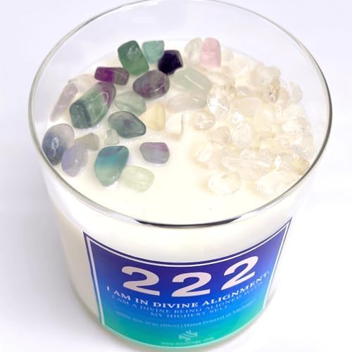 222 Angel Number Candle, 10oz, Crystal candle, 100% Soy Wax & Phthalate-Free Fragrance candles, Gifts candles for women, Angel Number Gift, Healing Candle, Spiritual Candle