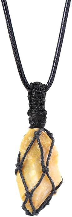 Handmade Natural Gemstone Crystal Pendant Necklace Stone Holder Necklace Cord Net Necklace with Adjustable Length for Women Men