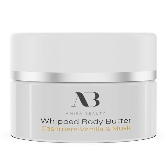 Amira Beauty Body Butter - Whipped Rich Lightweight Hydrating Coconut Oil & Vitamin C to Soften & Moisturize Skin - Scented with Cashmere Vanilla & Musk Body Lotion, 2.4 oz