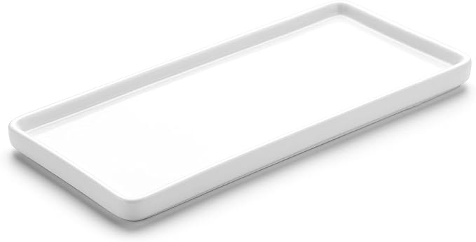 Gurygo 8" Bathroom Trays - Ceramic Vanity Tray for Bathroom - Small Ceramic Tray - Kitchen Soap Trays - Porcelain Dispenser Organizer for Kitchen Bathtub Counter (White)