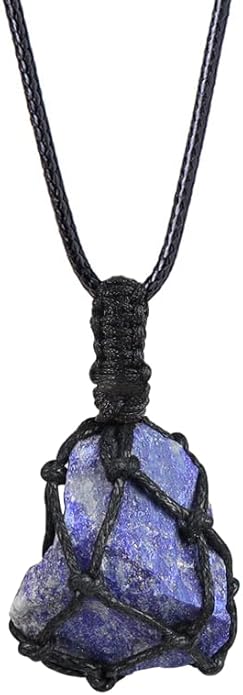 Handmade Natural Gemstone Crystal Pendant Necklace Stone Holder Necklace Cord Net Necklace with Adjustable Length for Women Men