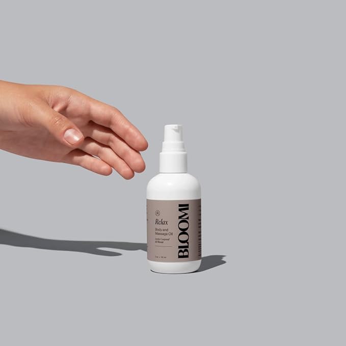 Bloomi Relax Body & Massage Oil, 3oz - Calming Lavender Oil for Relaxation, Stress Relief, Skin Hydration & Moisturizing Therapy, Ideal for Self Care (1)