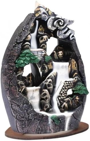 Backflow Incense Holder Resin Mountain Incense Burner Fountain Waterfall Incense Holders Home Decor with 120 Pcs Backflow Incense Cones 30 Pcs Incense Sticks (Creek)