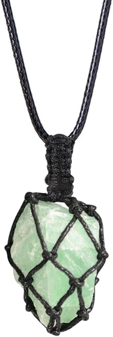 Handmade Natural Gemstone Crystal Pendant Necklace Stone Holder Necklace Cord Net Necklace with Adjustable Length for Women Men