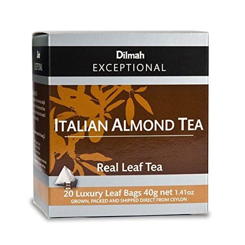 Dilmah Exceptional Italian Almond Ceylon Black Tea - 20 Luxury Leaf Tea Bags (40g) | Sweet, Fragrant, Medium Caffeine | Perfect for Afternoon & Pairing with Pastries