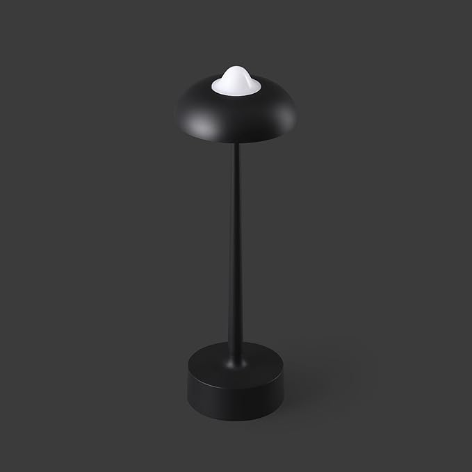 DAWALIGHT Rechargeable LED Desk Lamp - Battery Powered (USB Charging), IP54 3-Color & Brightness Stepless Dimming, 10H Runtime - Portable Aluminum Night Light for Camping, Bedroom, Patio (Black)