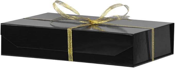 1 Pack Black Gift Boxes with Lids Small 12 x 8 x 2.7 Inches Clothes Gift Boxes for Presents Shirt Gift Boxes with Ribbon Magnetic Gift Boxes Bulk Cute Box for Packaging (Glossy Surface)