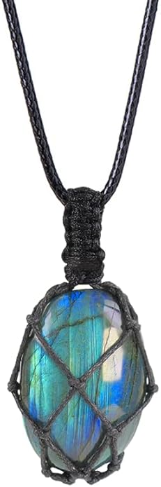 Handmade Natural Gemstone Crystal Pendant Necklace Stone Holder Necklace Cord Net Necklace with Adjustable Length for Women Men