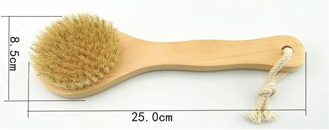 9.84 Inch Dry Body Brush Back Scrubber, Wooden Short Handle Natural Bristles Bath & Shower Brush.